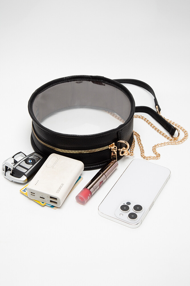 UNNI Transparent Clear Stadium Solid Color Colorful Trim Round Crossbody Bag