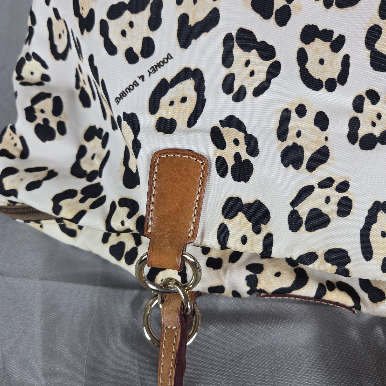 Dooney & Bourke Animal Print Satchel Top Handle Beige Black Zip Bag Charm