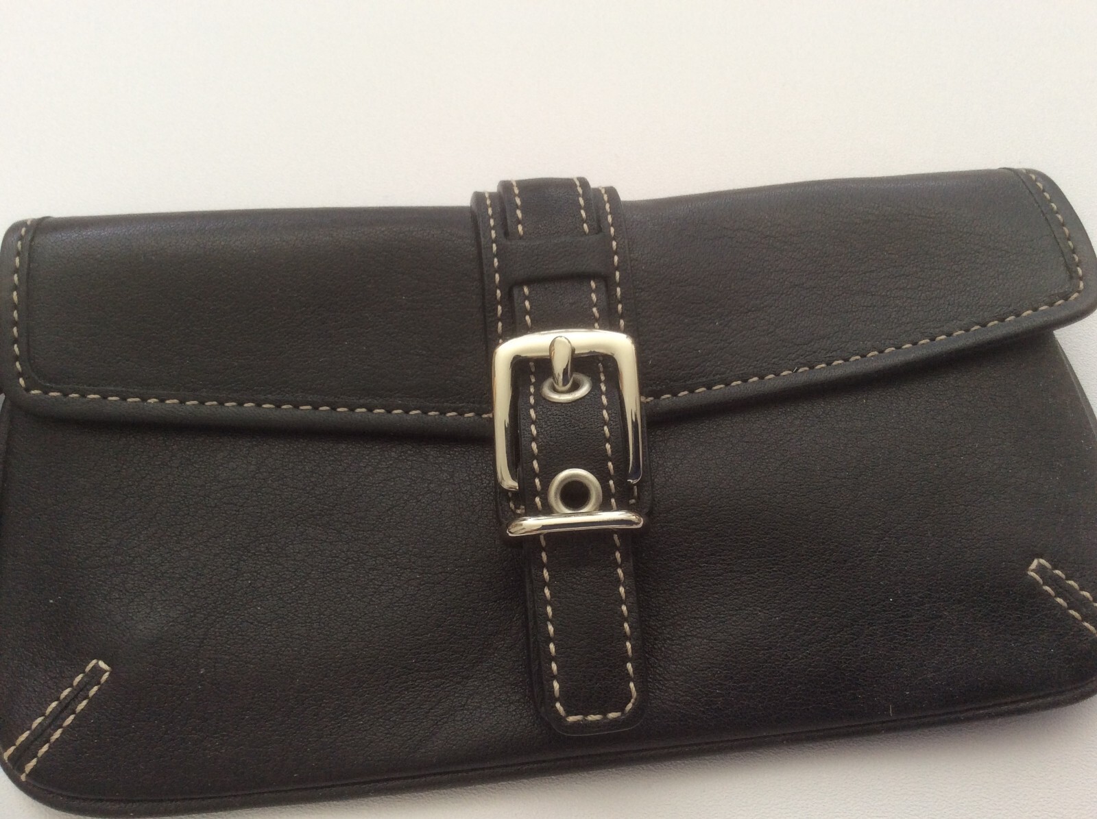 Coach Black Leather Wristlet with Buckle Snap