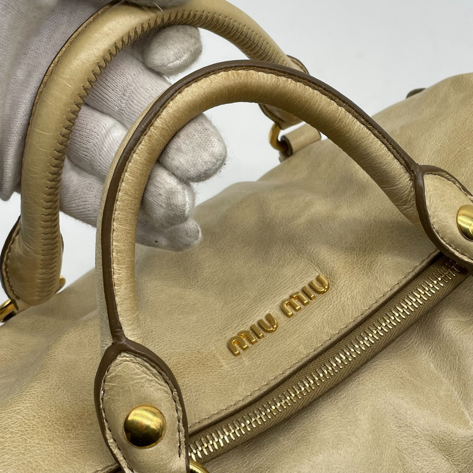 Miu Miu Vitello Lux 2way Handbag Leather Ribbon bow Shoulder Bag 26 Y2K Auth