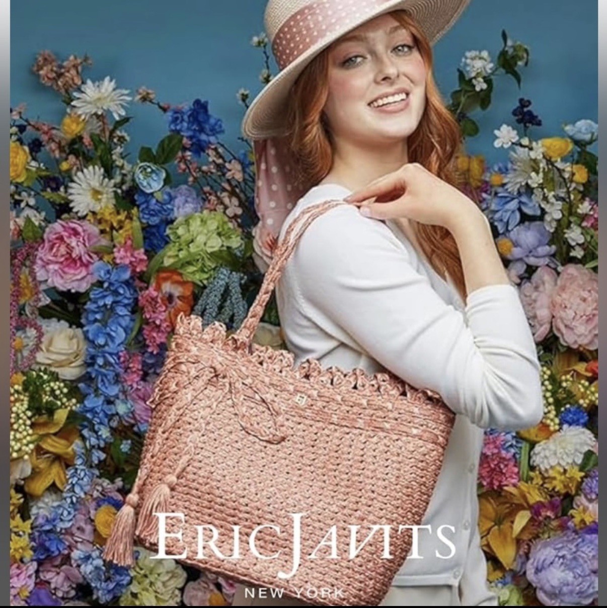 Eric Javits Squishee St. Tropez Straw Tote Bag Color Terracotta Pink / Tan Color