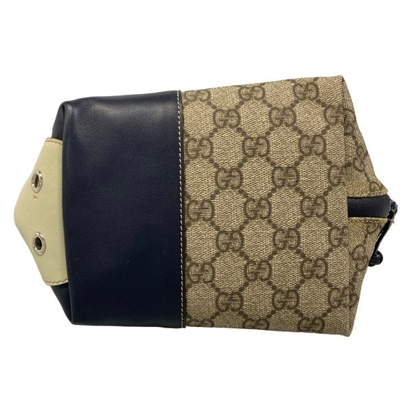 Gucci Handbag GG Plus Supreme Leather Greige Gray Dark Navy Blue Multi Bag Pig