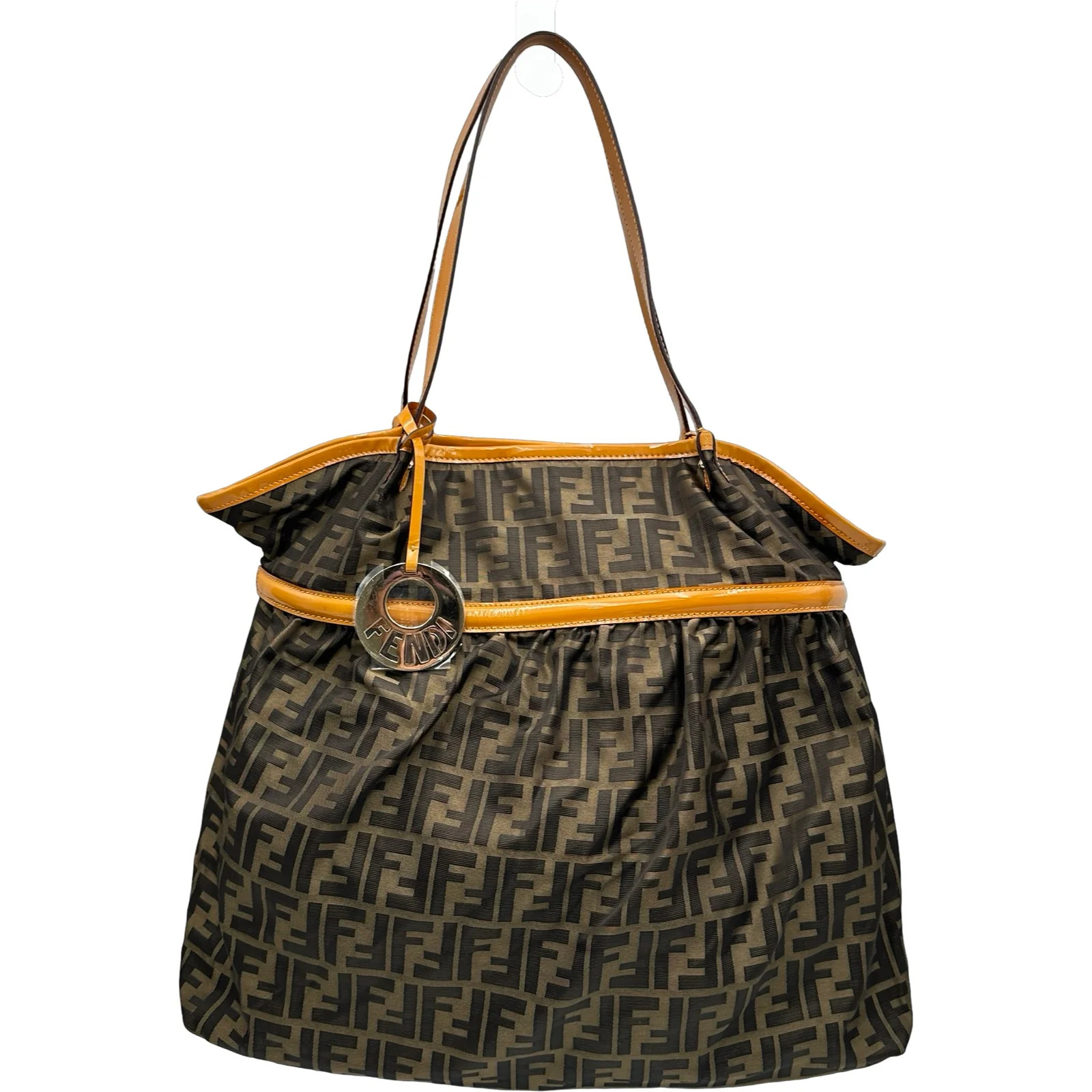 FENDI Peekaboo Tote Brown Nylon Tote 8BH203 #OKB8429