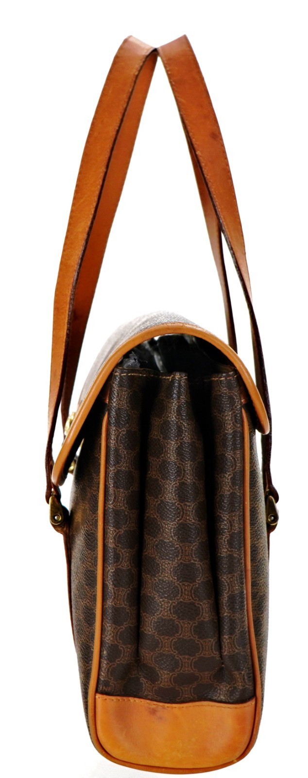 CELINE Classic Brown Triomphe Macadam Leather Shoulder Satchel Bag Italy