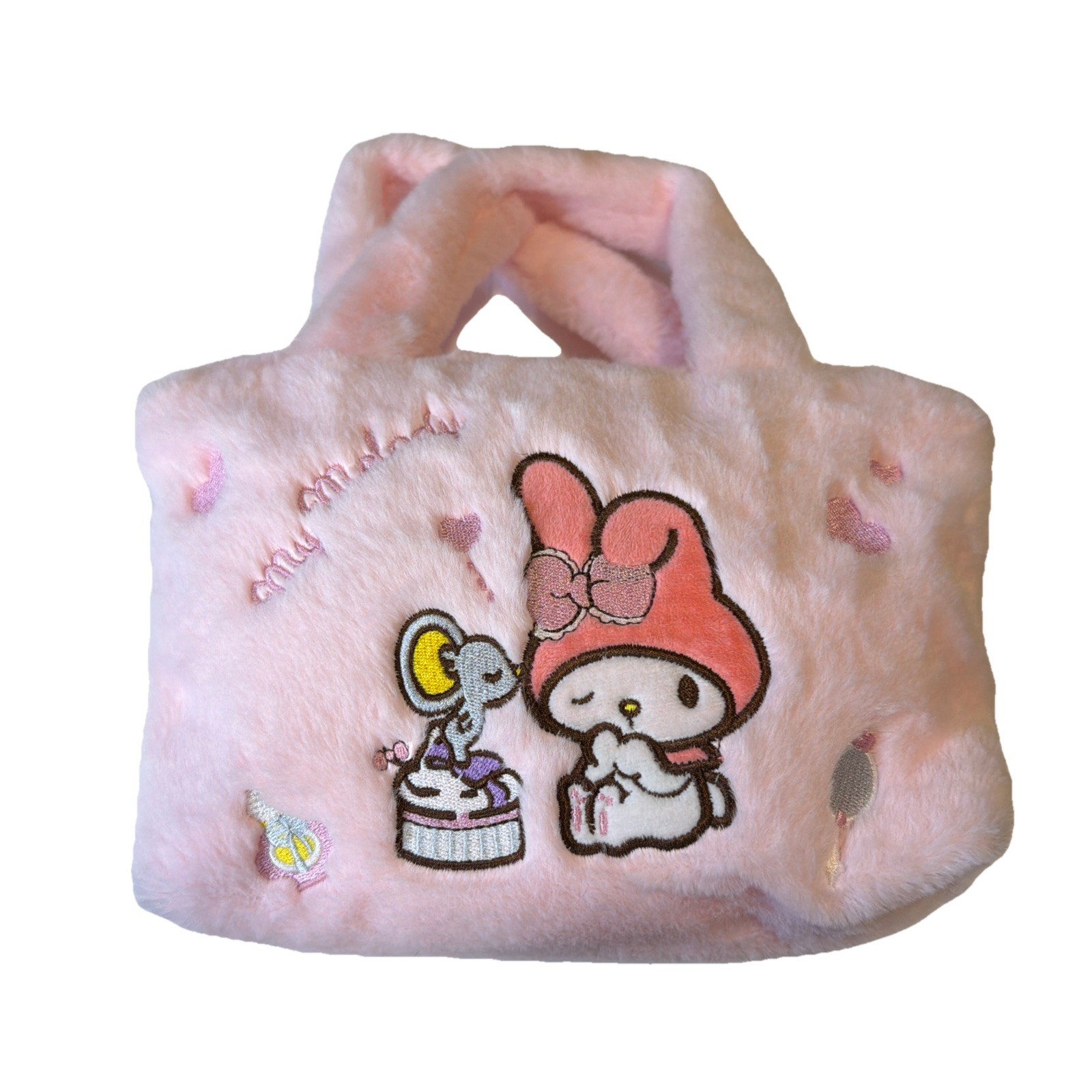 My Melody Tote Pink Furry Fluffy Bag Medium Play Travel Shopping Excellent Cond