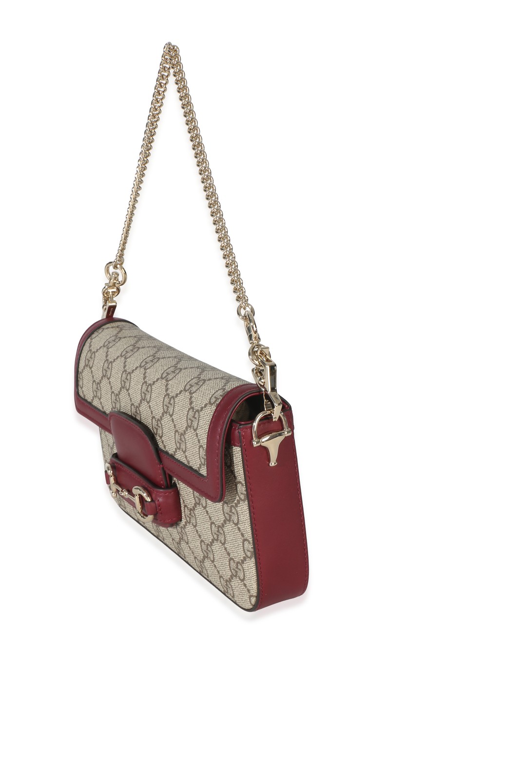 Gucci Red Beige Calfskin GG Supreme Soft Horsebit Small Shoulder Bag