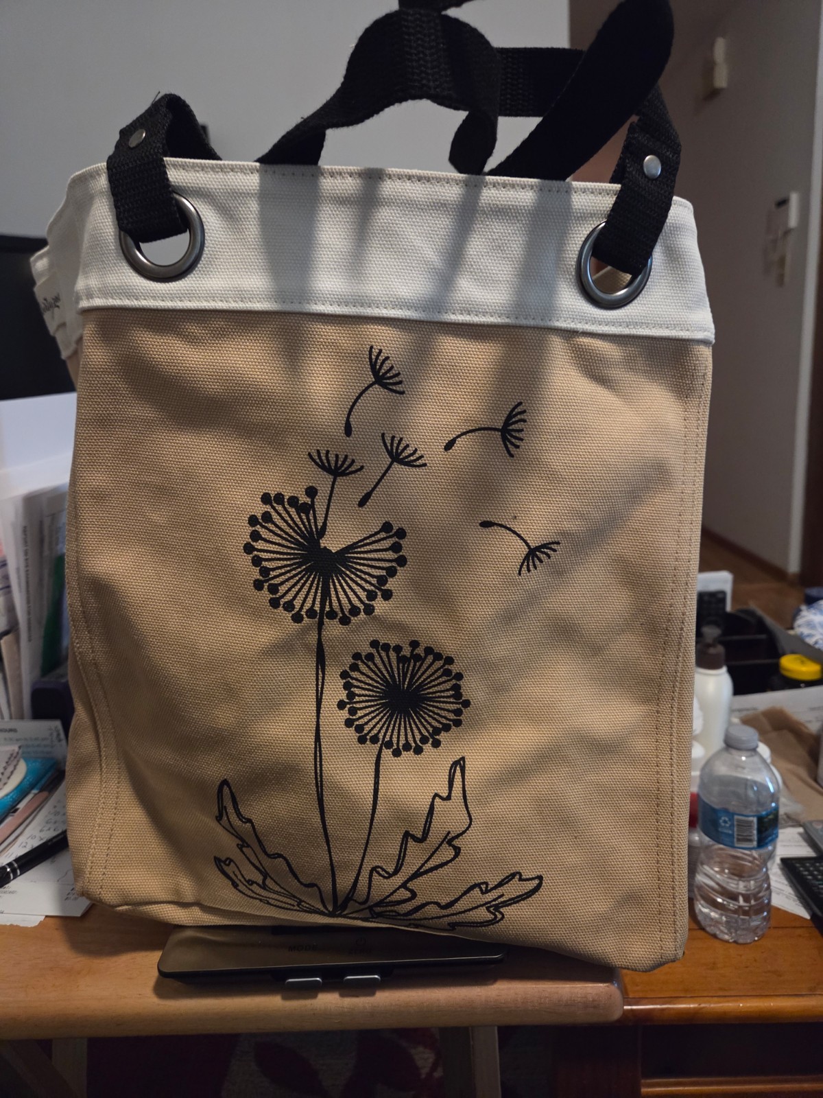 Thirty-One canvas storage tote with dandelion