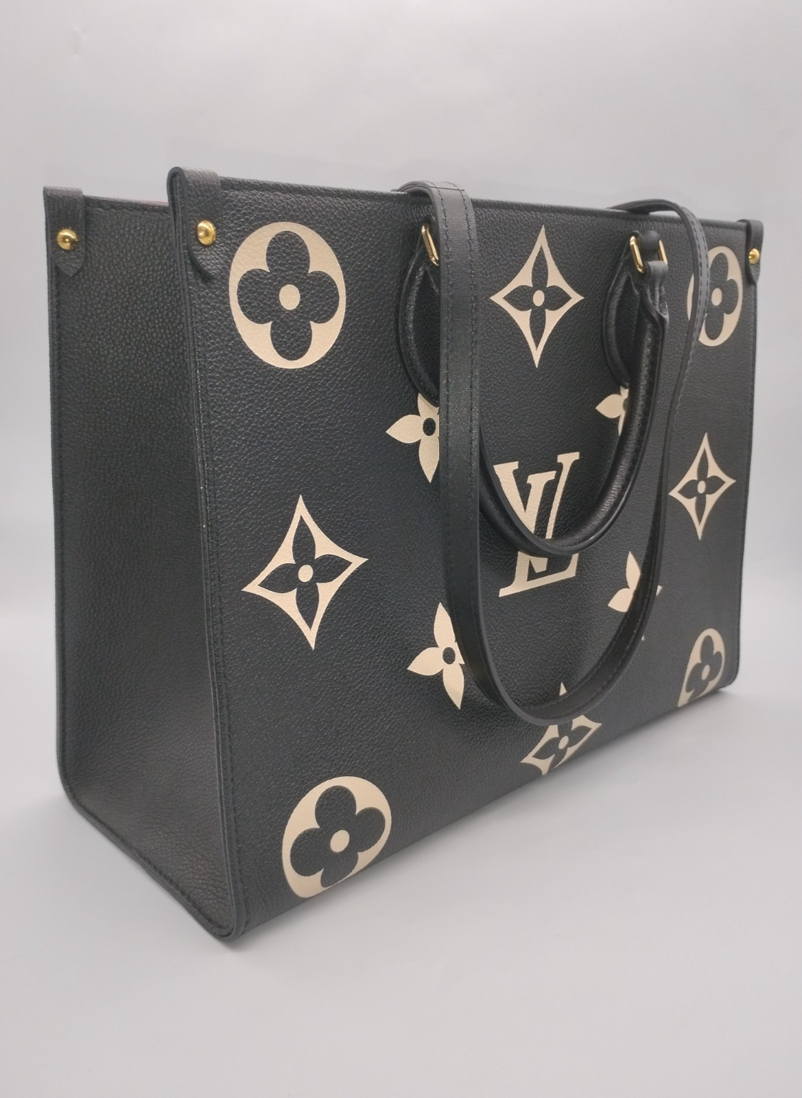LOUIS VUITTON OnTheGo MM Bicolor Monogram Empreinte Leather Black Beige M45495
