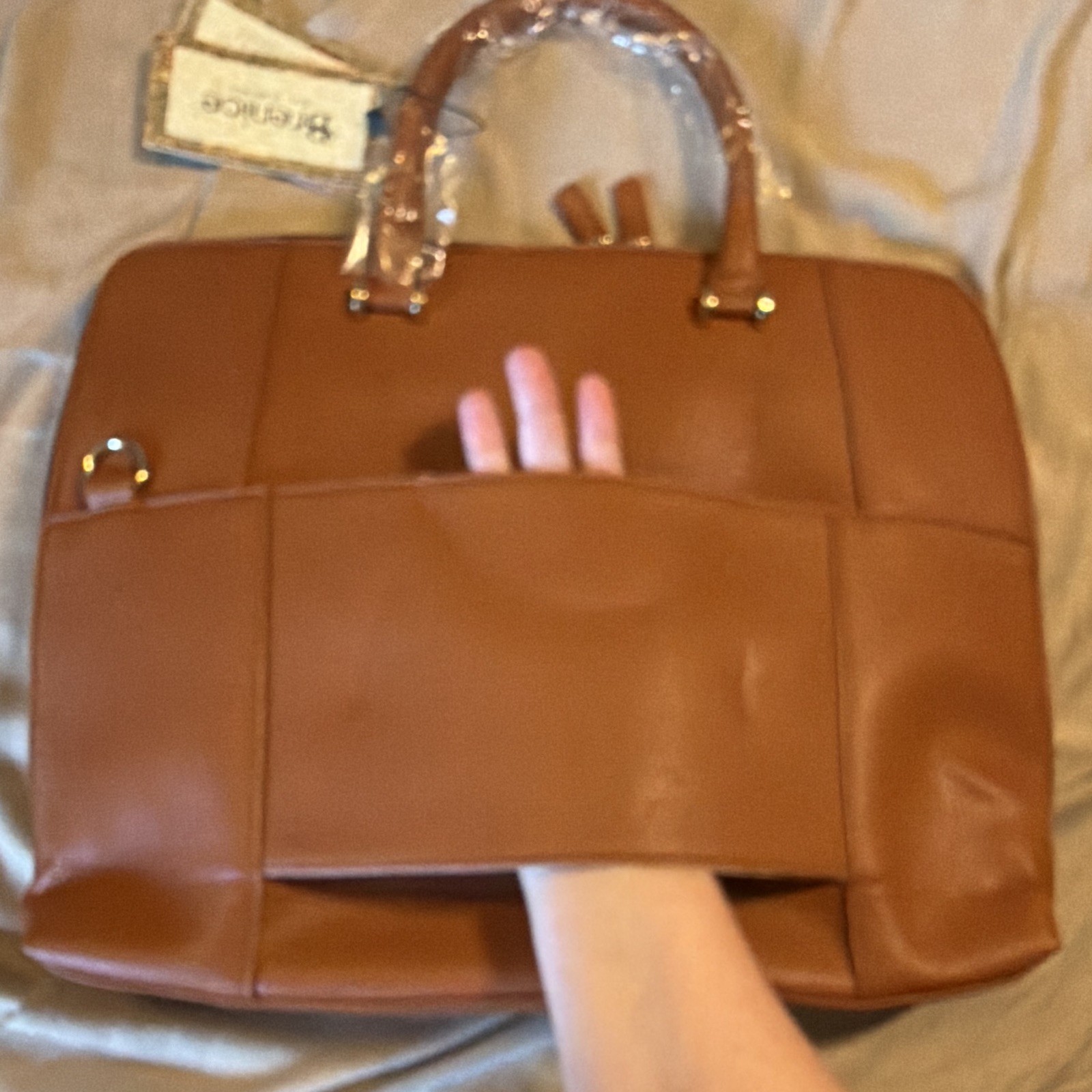 Brenice Brown Large Briefcase/Laptop Bag, Zip Closure, Detachable Strap, Pockets