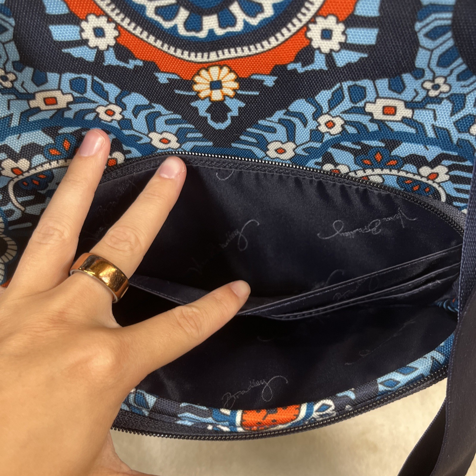 Vera Bradley Essential Nylon Messenger Navy Blue Orange Crossbody Shoulder Bag