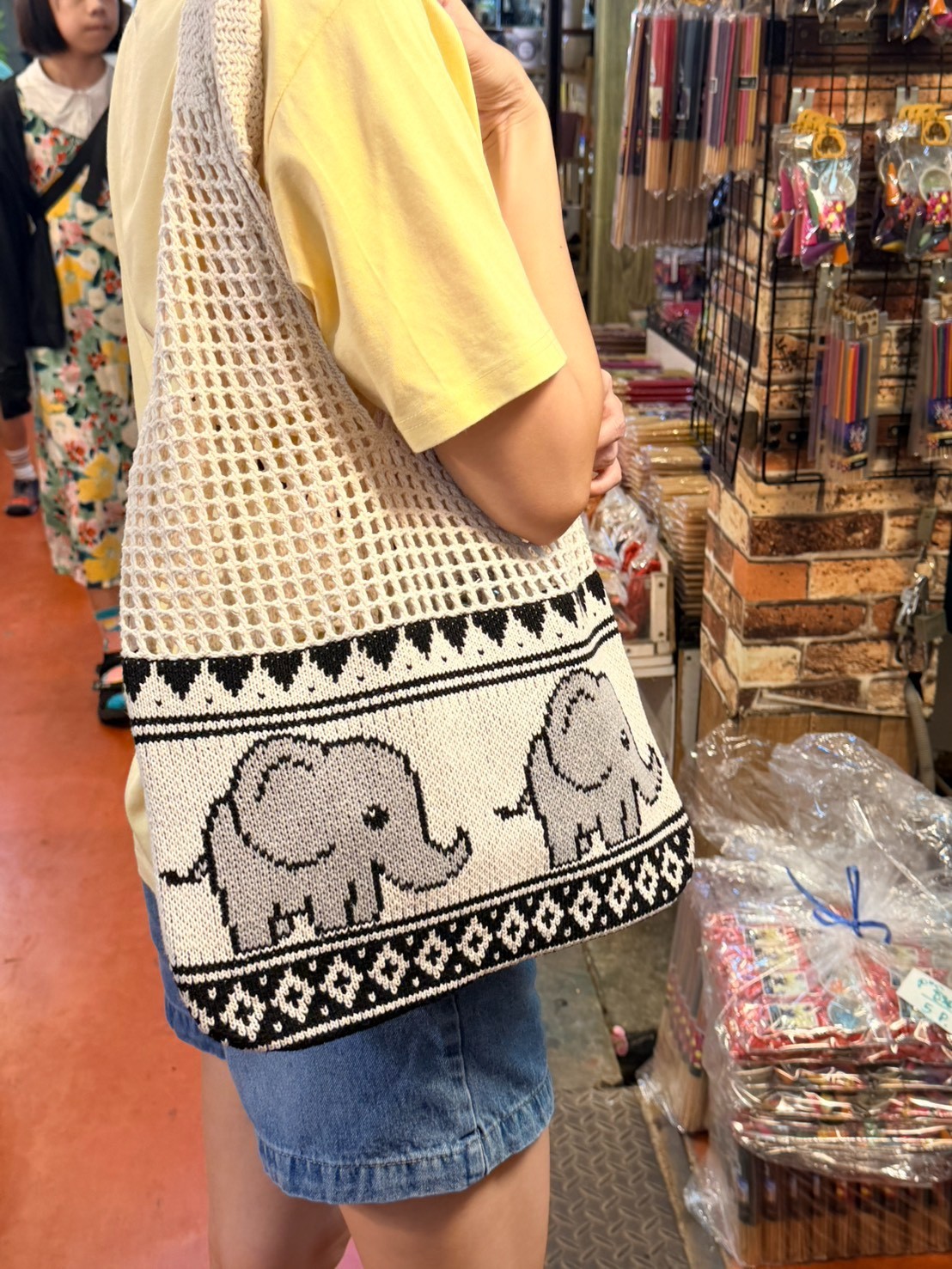 Handmade Elephant Crochet Tote Bag Knitted Shoulder Bag Boho Thailand Style