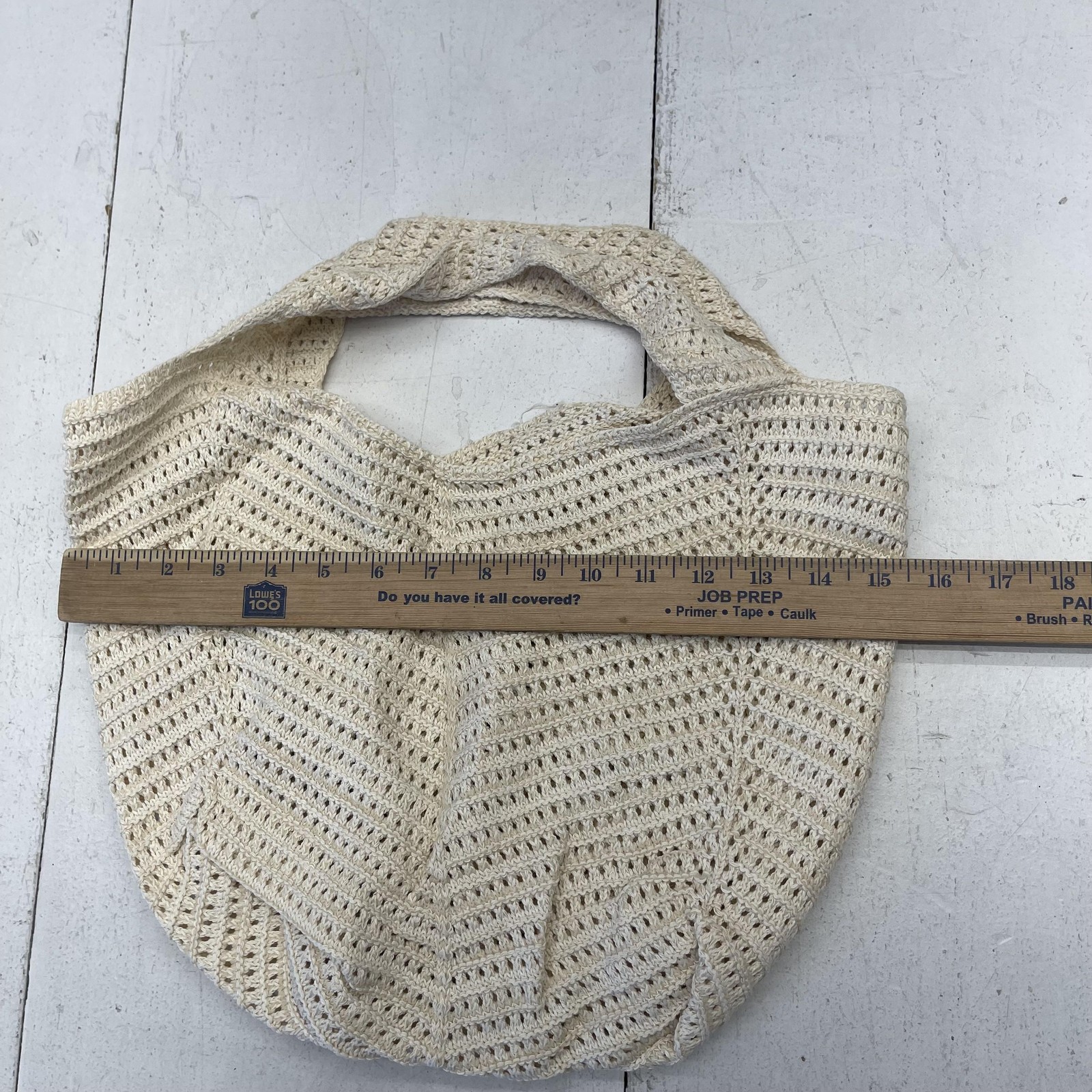 Crochet Shoulder Bag Womens One Size Ivory Knit Open Weave Hobo Tote Purse