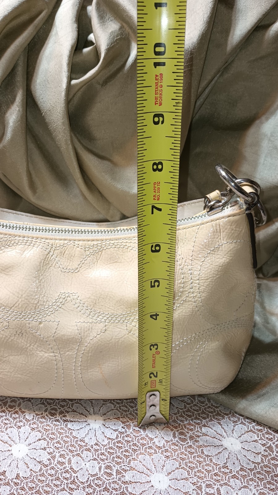 COACH F15141 Small Purse Ivory Patent Leather Handbag
