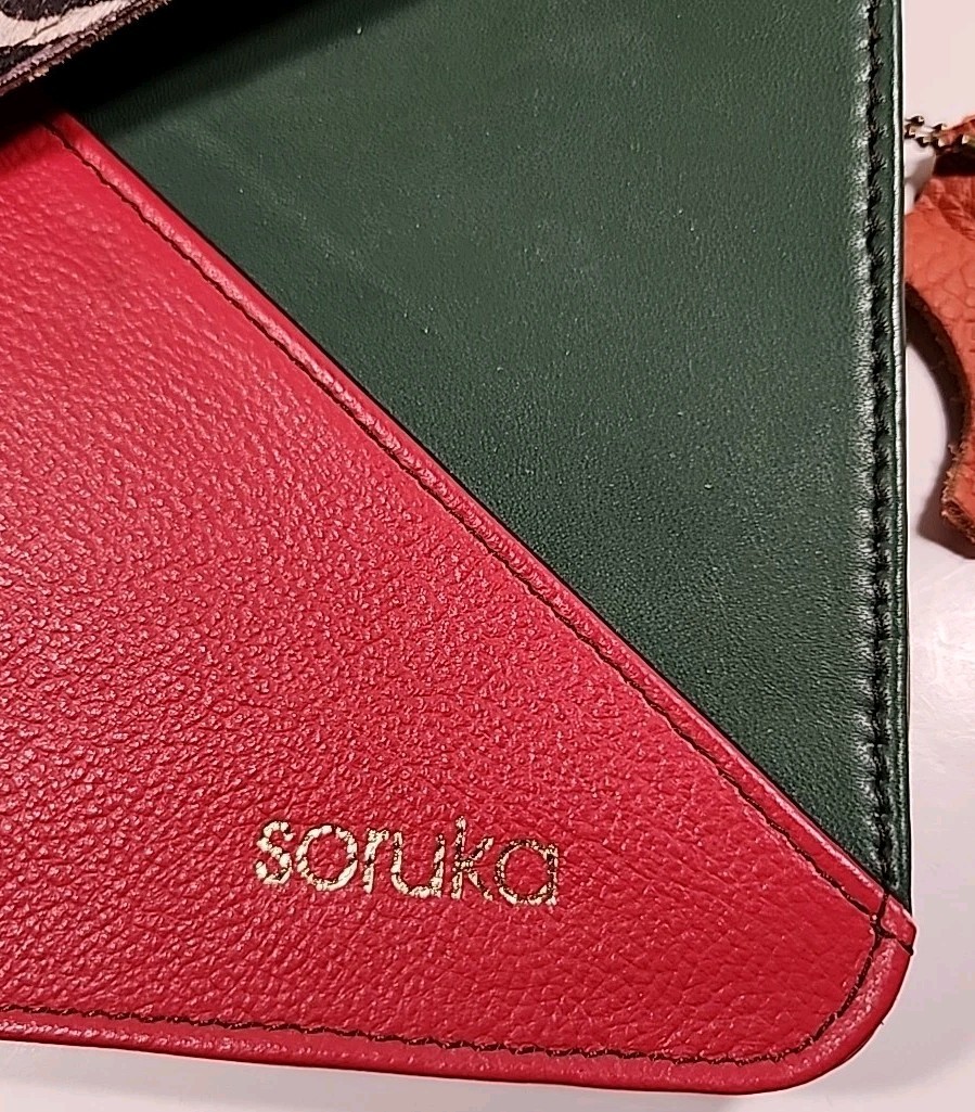 New Soruka Recycled Leather Crossbody Bag Purse Animal Hide Print Flap