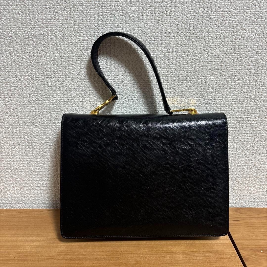 GUCCI Hand Bag Old Gucci Vintage black Leather Used