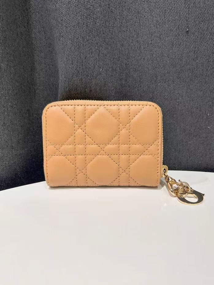 Dior Cannage Zipped Card Holder Beige Calf Leather Italy