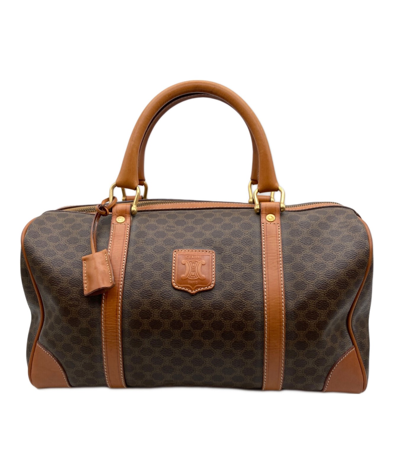 CELINE Leather Macadam Boston bag Brown Travel bag Logo Bag From Japan