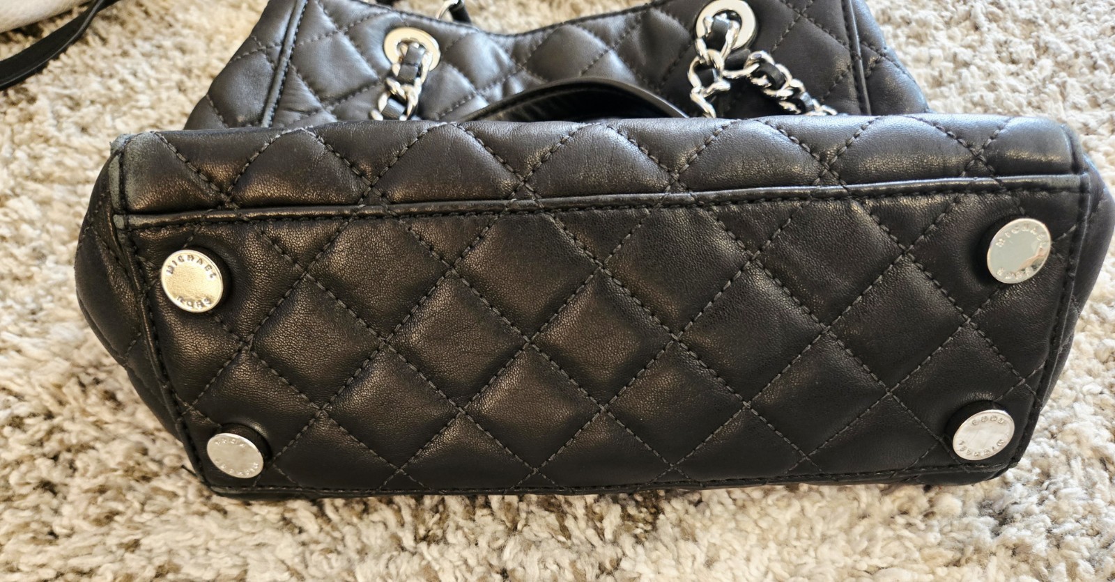 VTG Michael Kors Susannah Small North South Tote Quilted Leather Black VG Cond