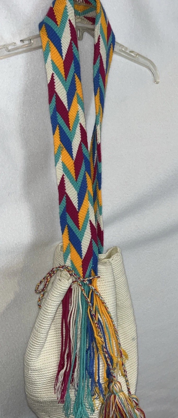 Ivory Woven Neon Tassel Bucket Thick Shoulder Bag Pink Blue Yellow Purple