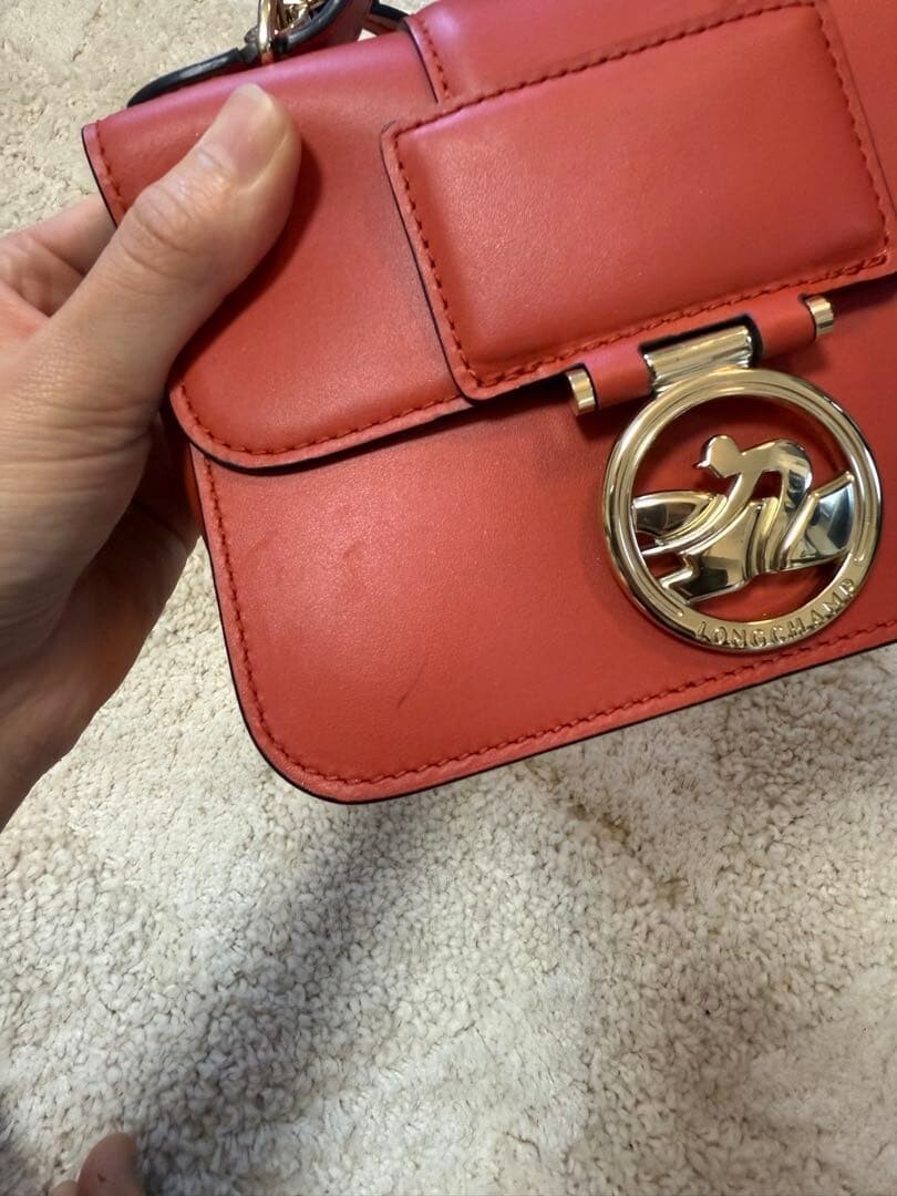 Longchamp Box Trot Red Leather Crossbody Bag Gold Hardware Auth