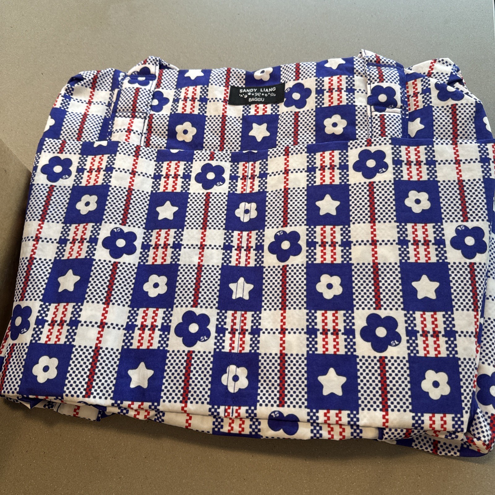 BAGGU Sandy Liang Large Cloud Carry-On Bag Blue Plaid NWT IN HAND FAST SHIPPING