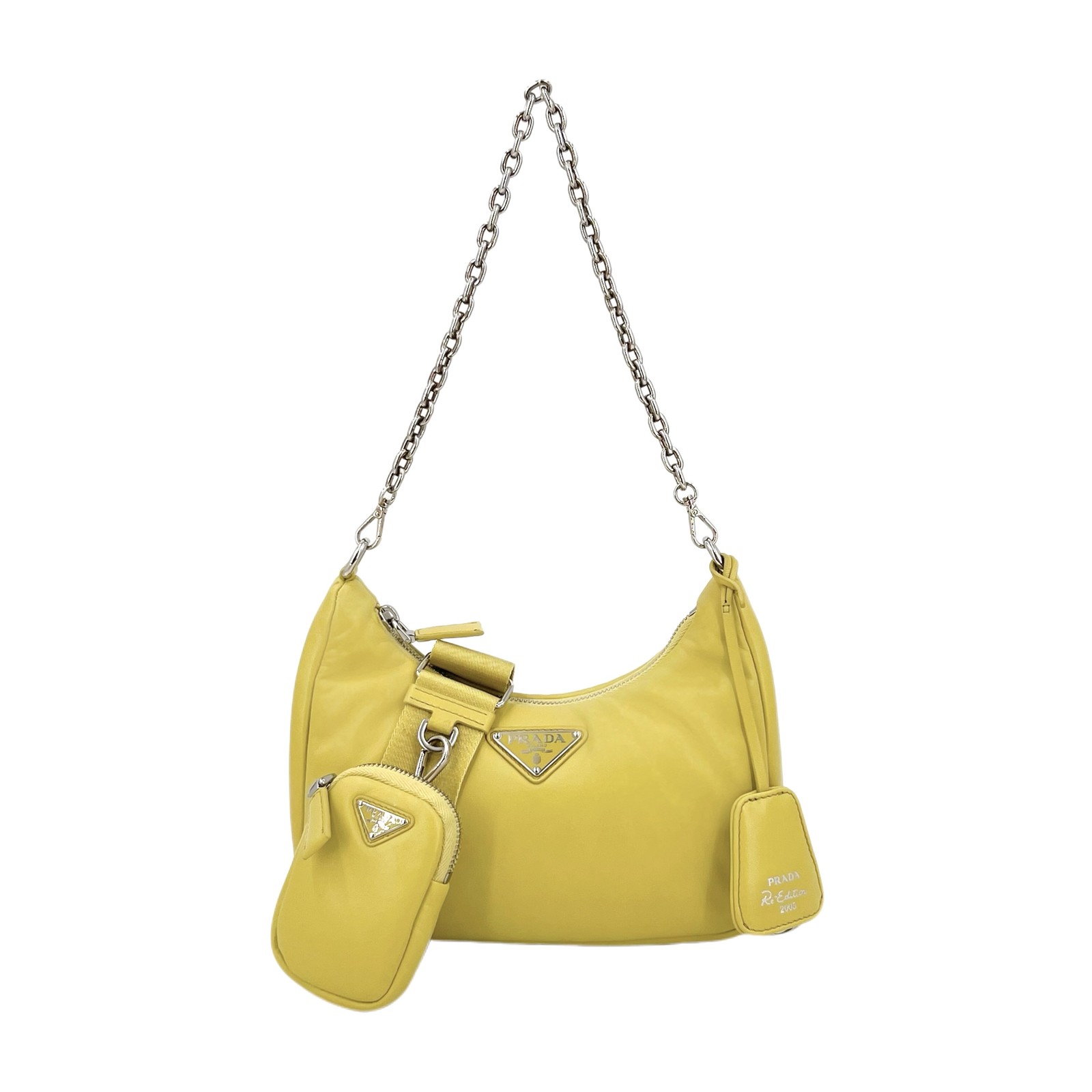 Prada Re-Edition 2005 Hobo Normal Size Lemon Yellow Lambskin Shoulder Crossbody