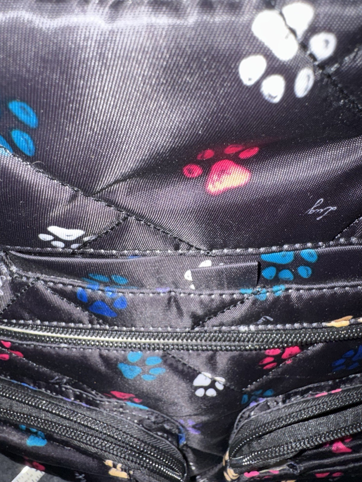 Lug Zipliner Black Paw Print Shoulder Bag Zip Closure Excellent