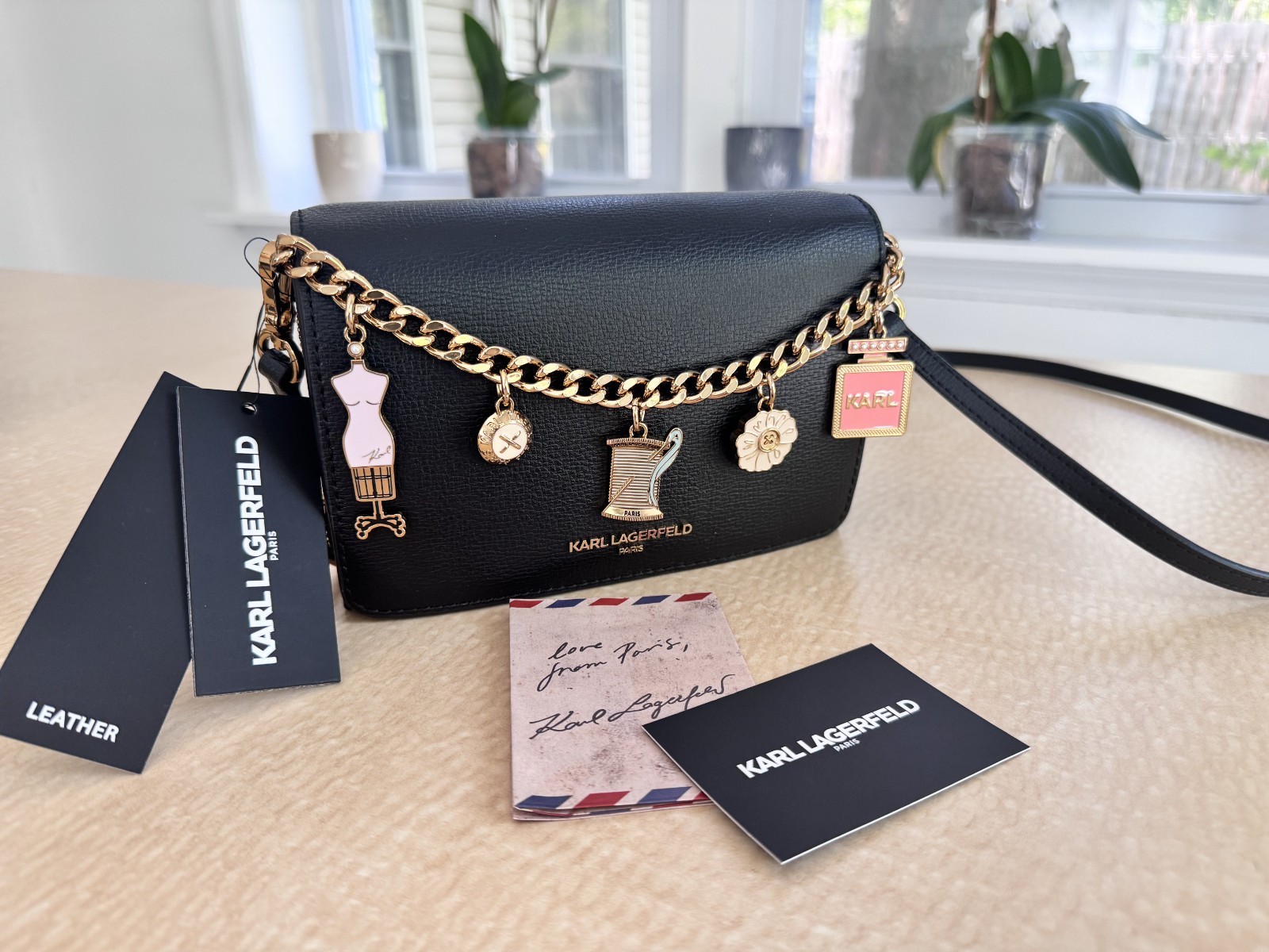 Karl Lagerfeld Paris Lourdes Black Leather Crossbody Bag NWT MSRP $198