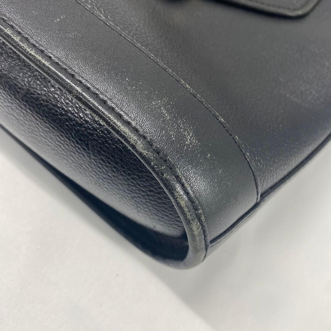 YVES SAINT LAURENT Leather Shoulder Bag 27cm 10.6in Black Used japan item