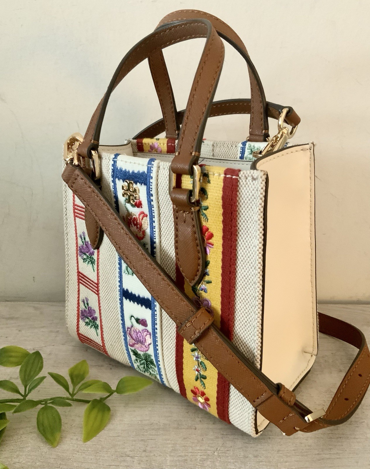 TORY BURCH EMERSON RIBBON STRIPE SMALL TOP HANDLE CROSSBODY BAG