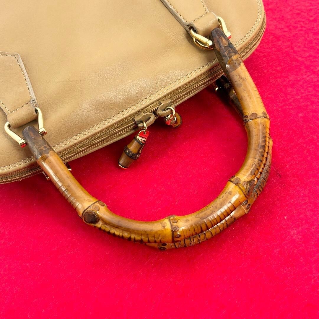 GUCCI Bamboo Handbag Shoulder bag Leather Beige Vintage Authentic From Japan