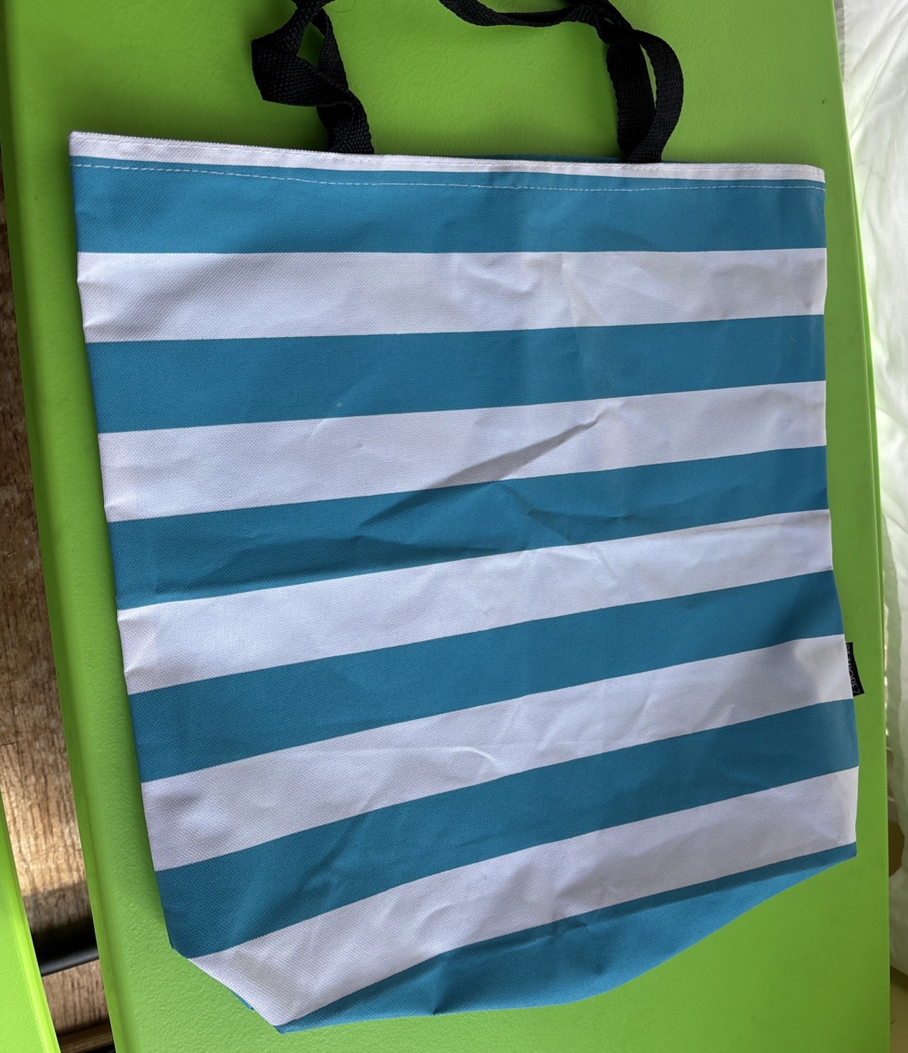 St. Tropez Tote Beach Bag 16×16/Blue Stripe/Solid Blue Back/New w/o Tags