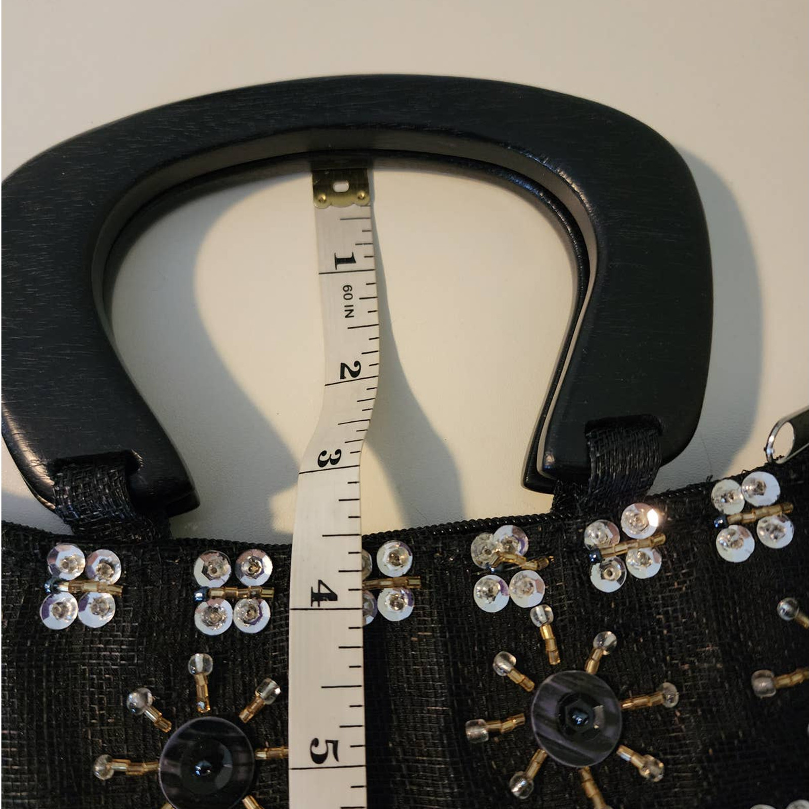 Vintage Style Black Woven Floral Beaded Satchel Purse Stacey Designs
