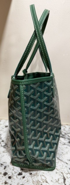Authentic Goyard Goyardine Mini Anjou Tote – Green with Custom Dog Artwork
