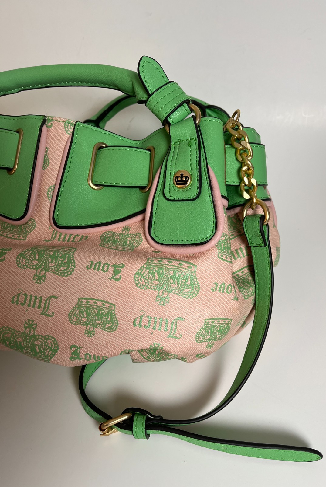 Juicy Couture Y2K Fan Club Crown Satchel Pink Diamond Retro Green NWT
