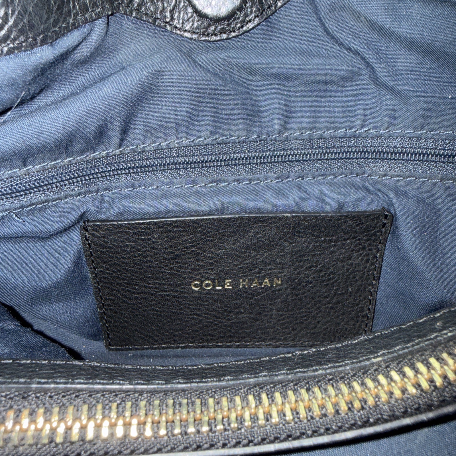 Cole Haan Benson Soft Black Pebbled Leather Tote Bag Braided Handles Purse
