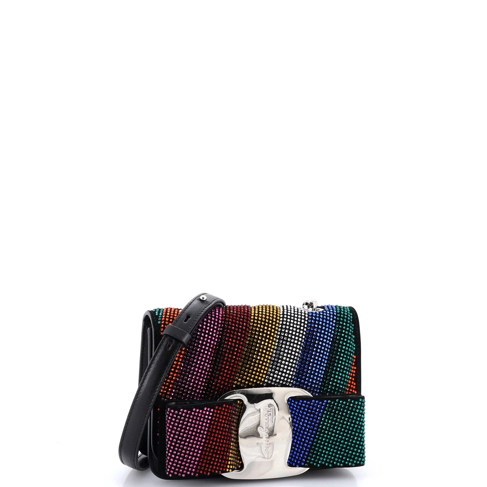 Salvatore Ferragamo Miss Vara Bow Crossbody Bag Crystal Embellished Leather Mini