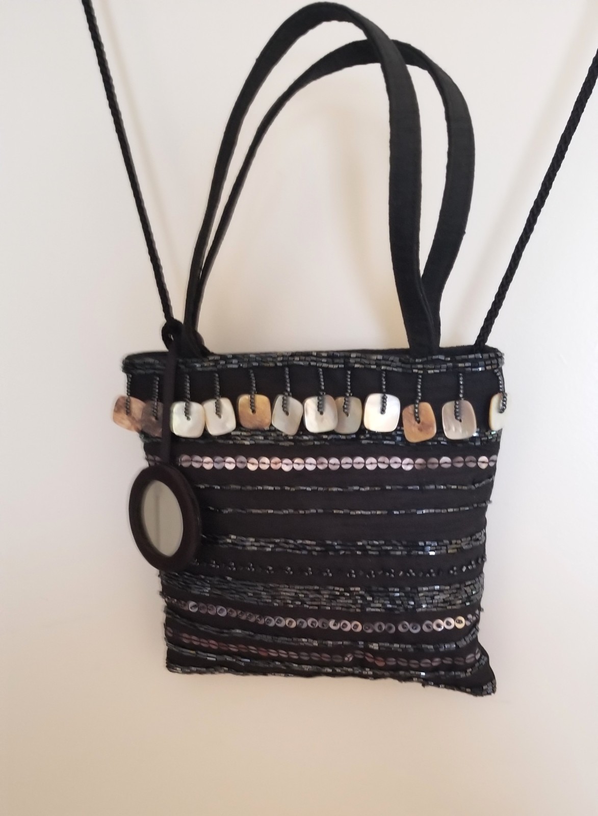 Neiman Marcus Beaded Crossbody Silk Bag Shoulder Bag Top Handles Beaded New