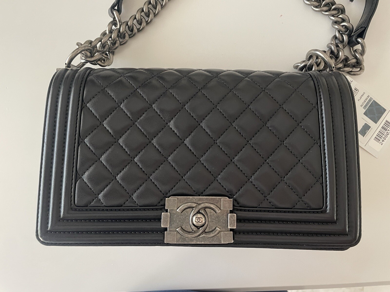 Black Boy Chanel Calfskin & ruthenium- finish Handbag – Slightly Used with tags
