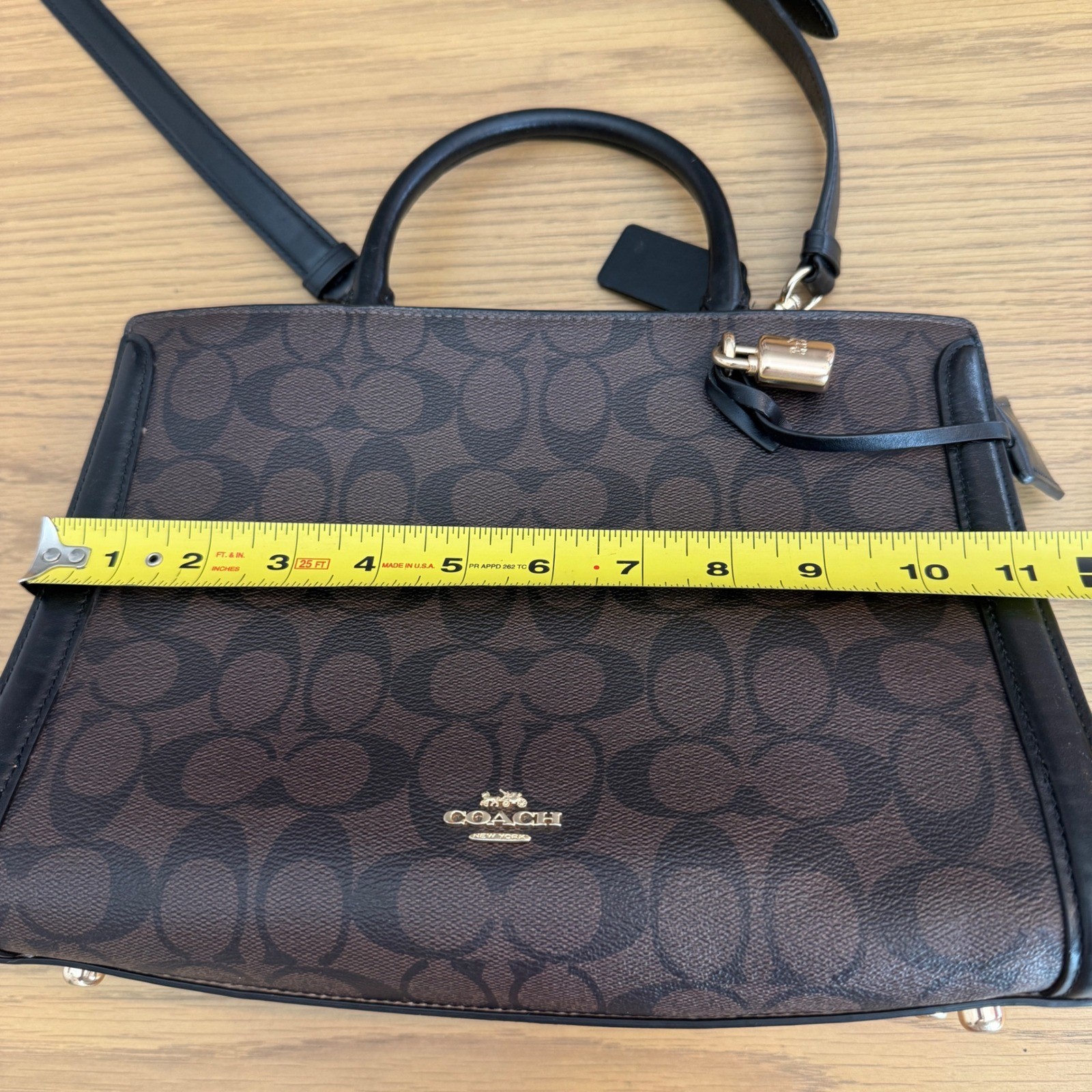 Coach Rowan Satchel Women Medium Brown Black Signature Canvas F69075 Crossbody