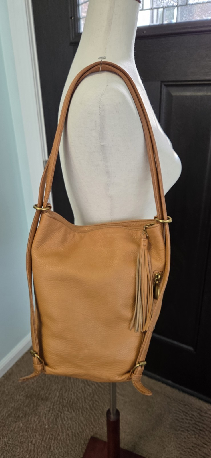 HOBO International Blaze Backpack Purse Convertible Pebble Leather T⁹an Tassels