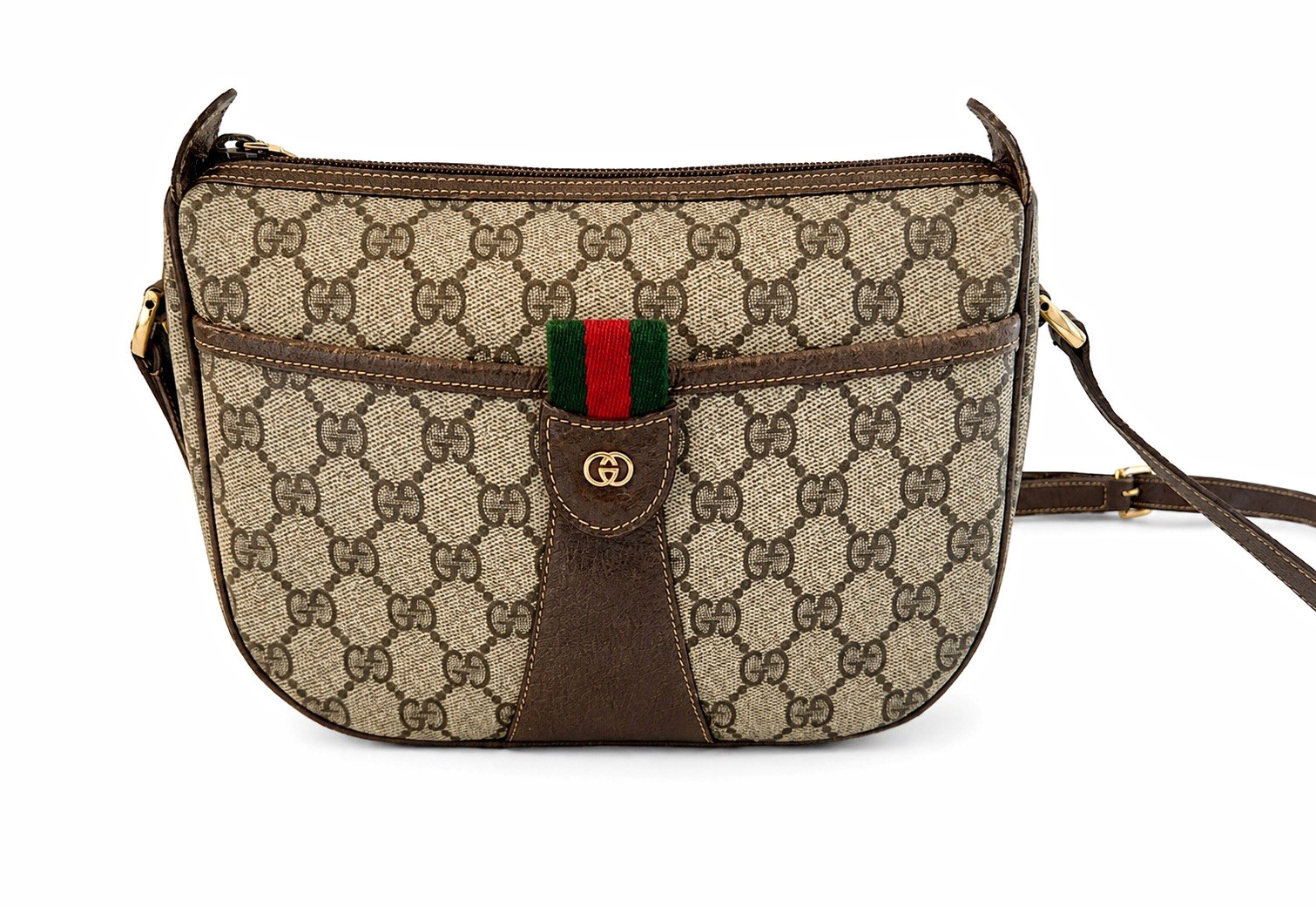 Vintage Gucci 9” GG Supreme Web Stripe Crossbody Shoulder Bag Italy Late 80s