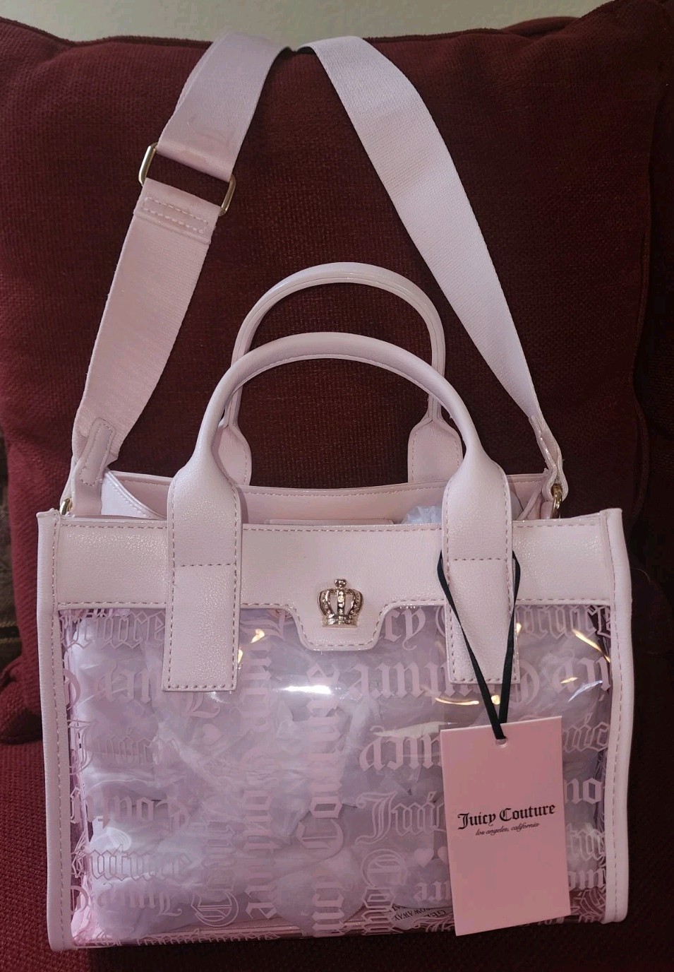 Juicy Couture PINK Tote Clear PVC Bag Cutout Crown 👑 Charm Purse Xbody $97 NWT!