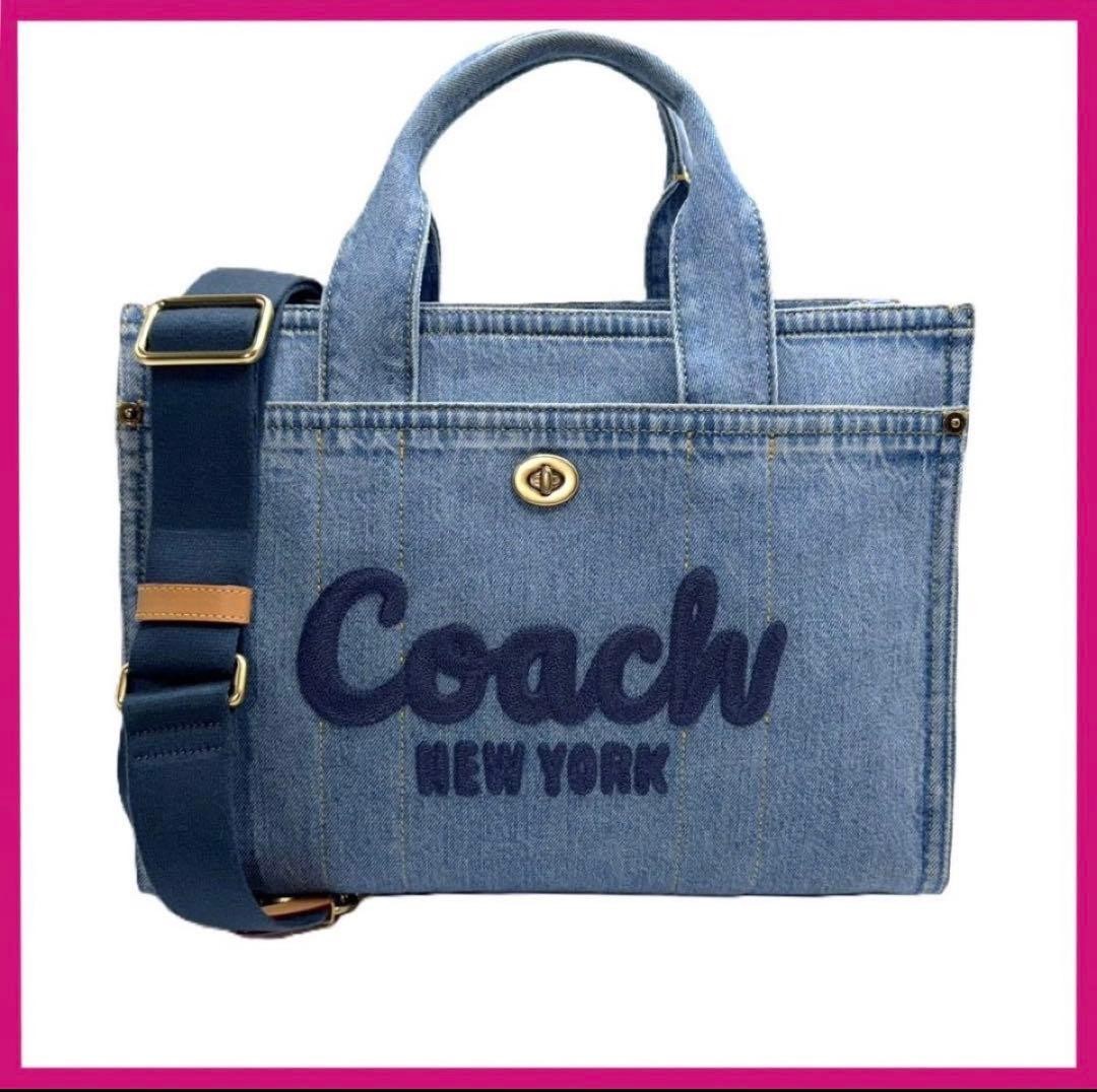 COACH Large Capacity 34cm Denim Blue Cargo Tote Bag