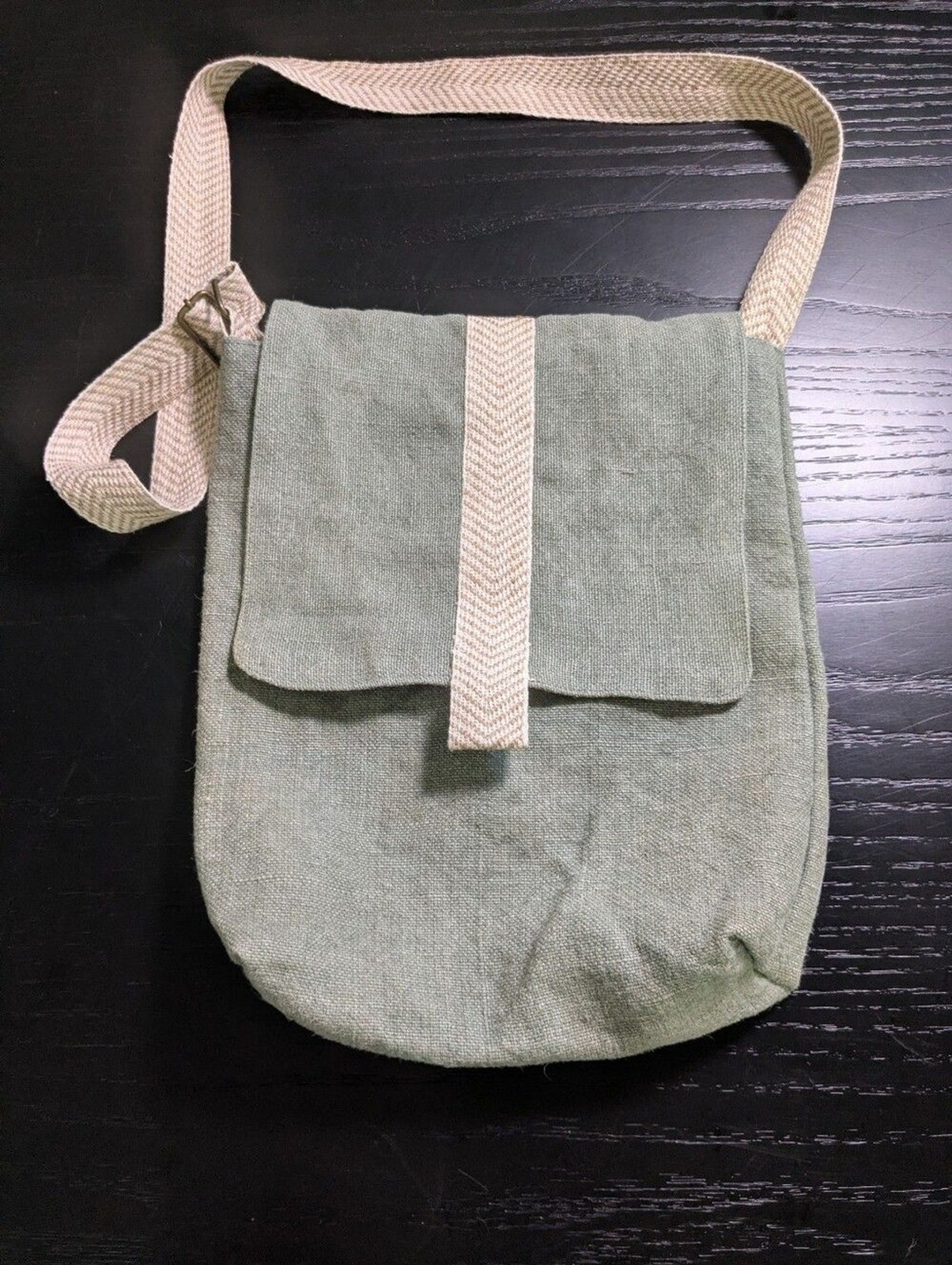 Sage Green Canvas Crossbody Bag Boho Festival Chevron Strap Purse