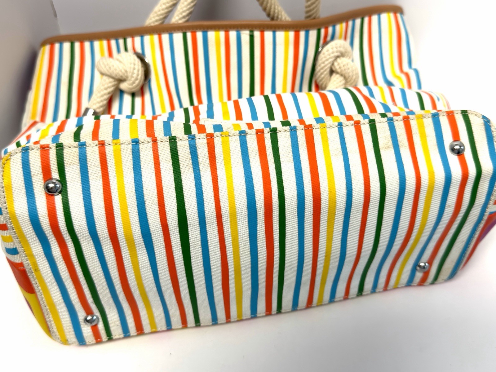 Jonathan Adler BEACH BAG Tote Rope Handles Tote Sun Fish Stripes EUC