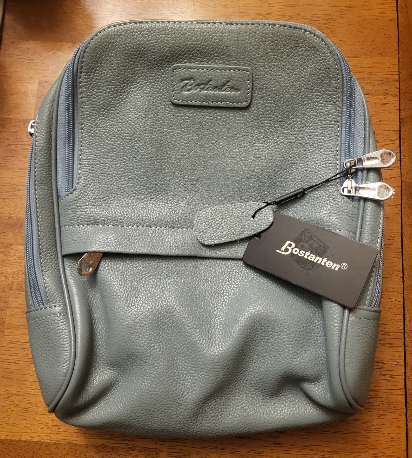NWT BOSTANTEN Slate Blue Pebbled Leather Backpack 13 x 11 Inches