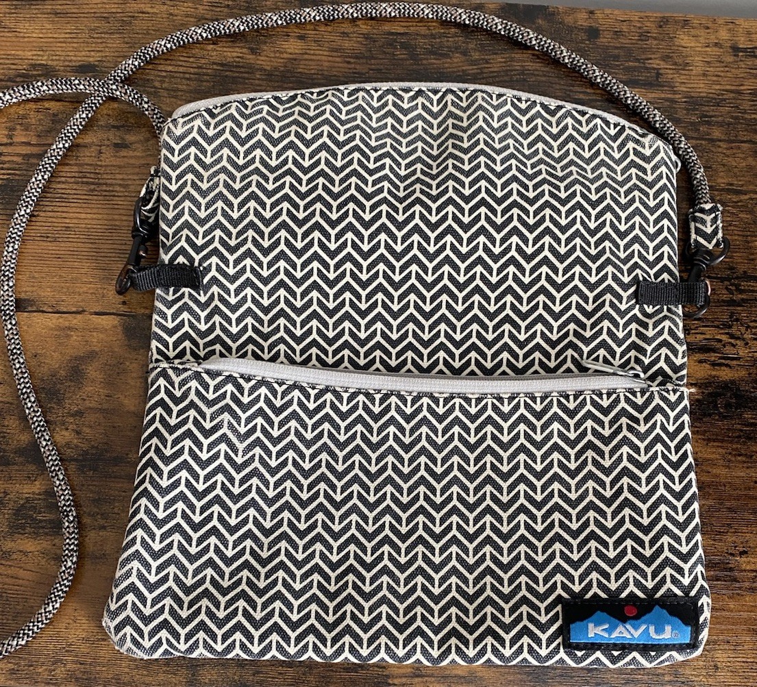 KAVA Slingaing Bag Crossbody Black & White Motif Clutch Detachable Rope Strap