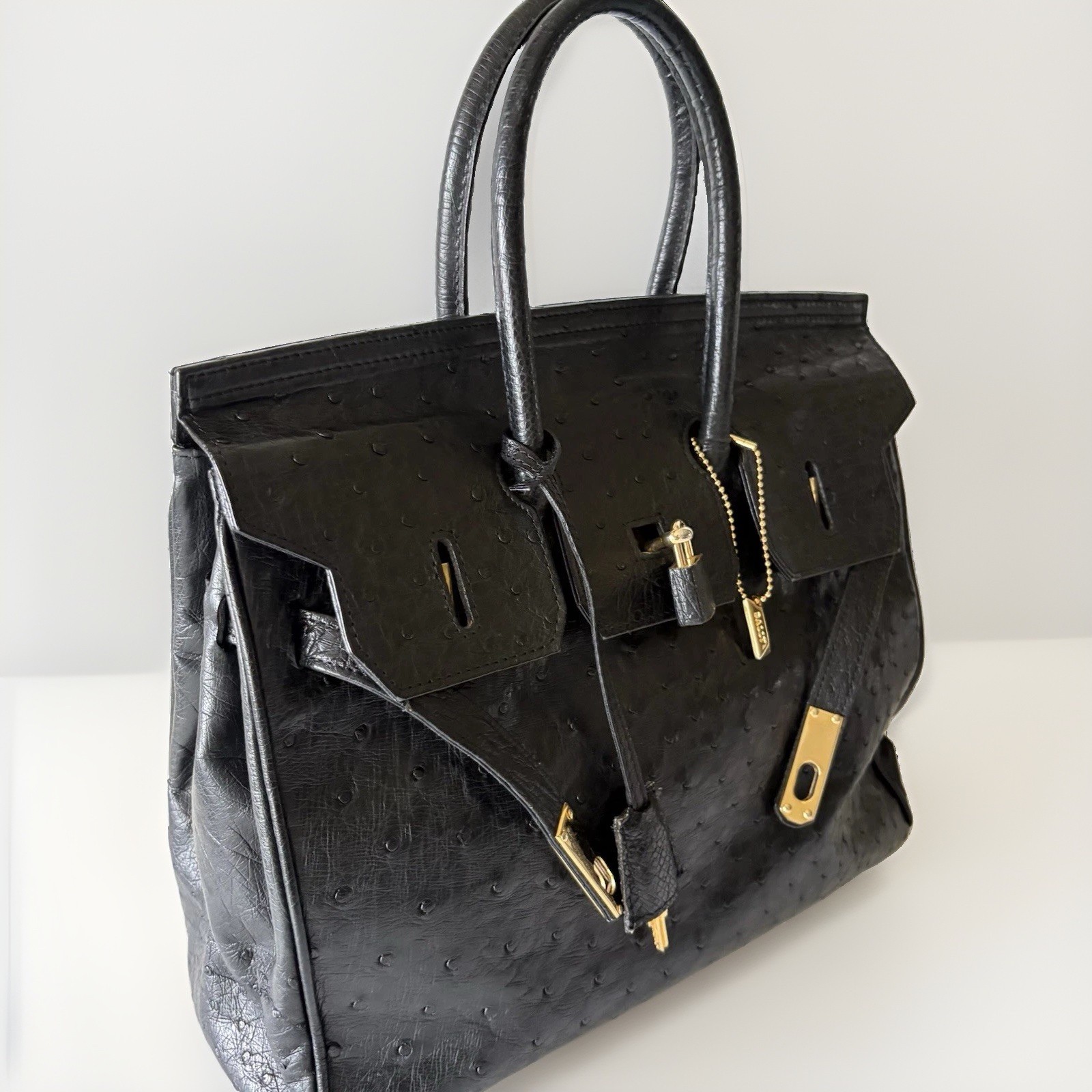 Authentic BALLY Hand bag Black Leather From Japan 01224