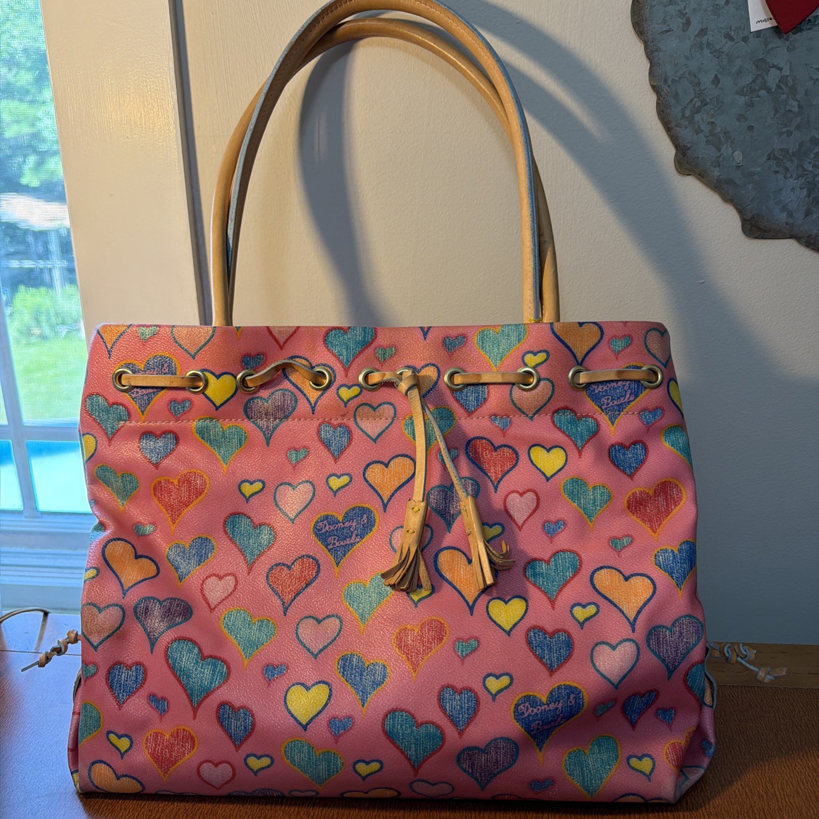 Dooney & Bourke Tote Tiny Tassel Hearts Colorful Handbag Purse